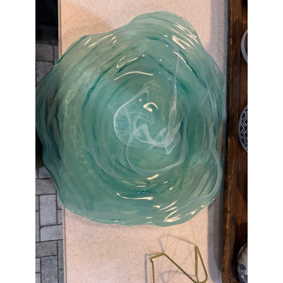 Large Blue Swirl Glass Platter - Picture 3 of 6